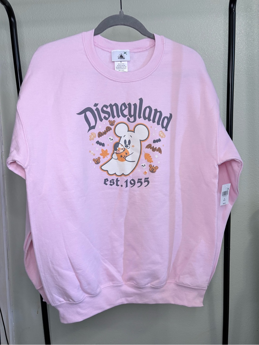 NWT Disney Parks Disneyland Light Pink Halloween Ghost Mickey Sweatshirt Size S